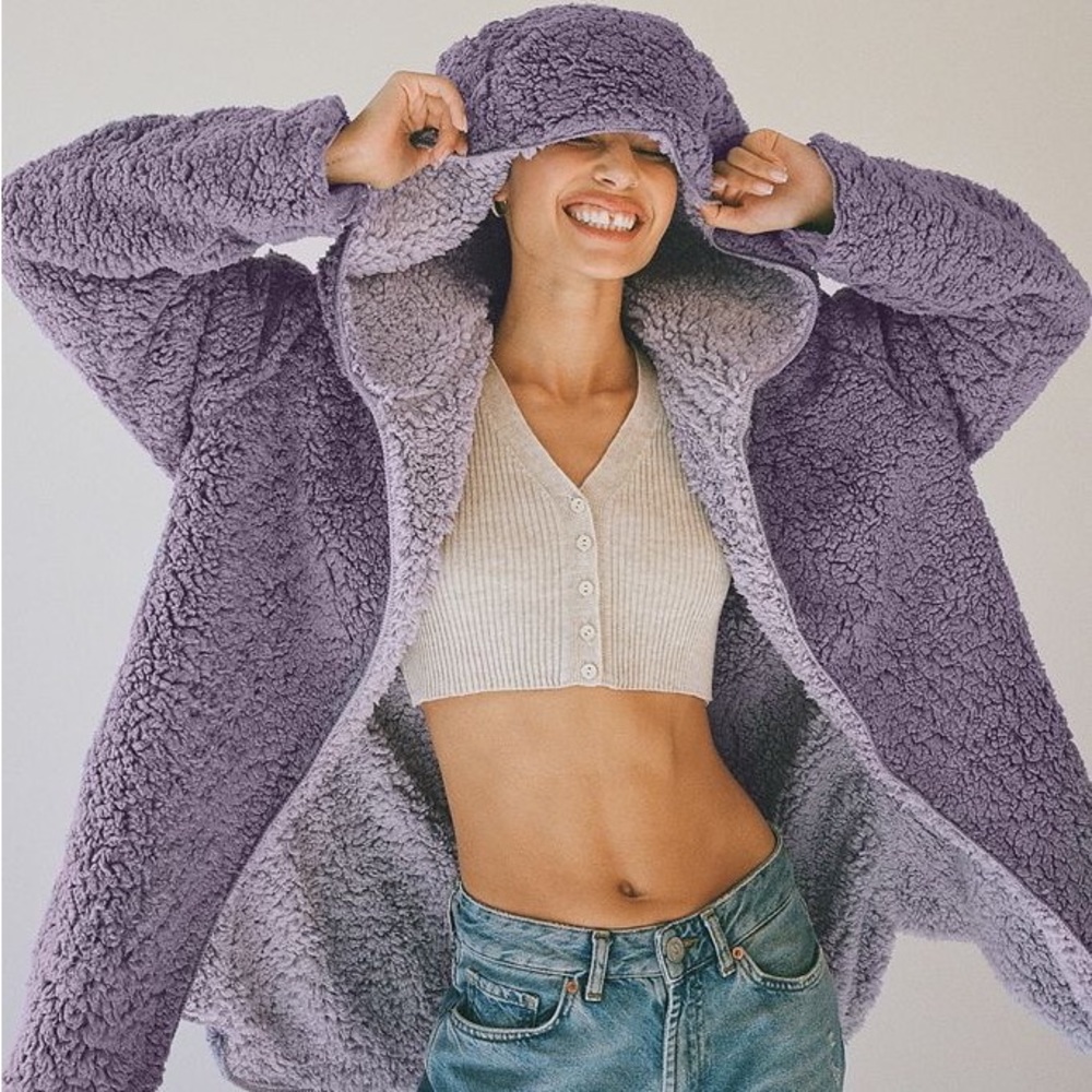 Urban Outfitters Teddy Hoodie Purple Cardigan Size XS/S